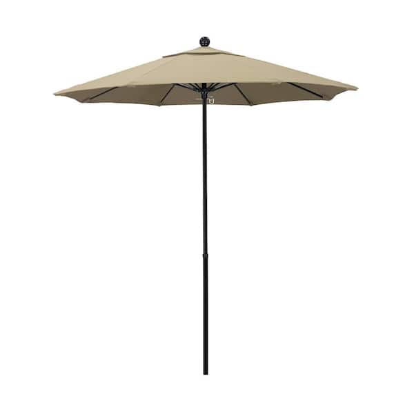 California Umbrella 7.5 ft. Black Complete Fiberglass Market Pulley Open Patio Umbrella in Beige Pacifica