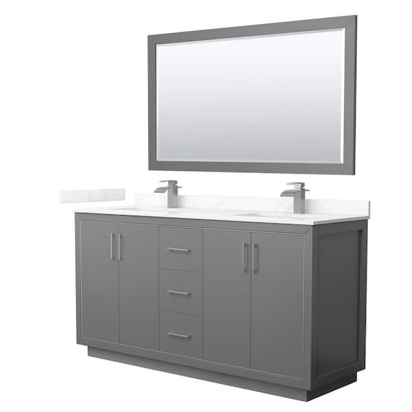 Wyndham Collection Icon 66 in. W x 22 in. D x 35 in. H Double Bath Vanity in Dark Gray with Giotto Quartz Top and 58 in. Mirror