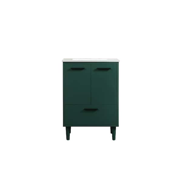 Unbranded Timeless Home 24 in. W Single Bath Vanity in Green with Engineered Stone Vanity Top in Ivory with White Basin