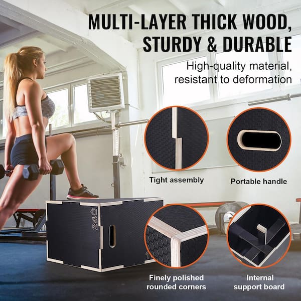 SKYSHALO 3 in. 1 Plyometric Jump Box 24/20/16 in. Wooden Plyo Box