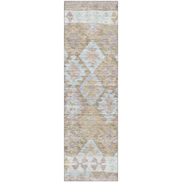 Mayfield Premium Machine Washable Abstract AMF1915 Khaki 2 ft. x 7 ft. Runner Rug