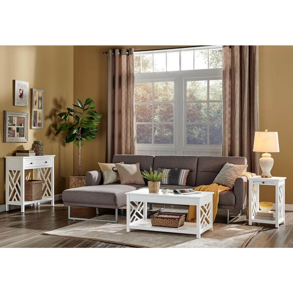Coventry Pine Wood End Table with Tray Shelf in White