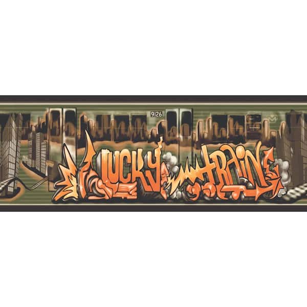 The Wallpaper Company 10.25 in. x 15 ft. Orange and Green Lucky Train Border