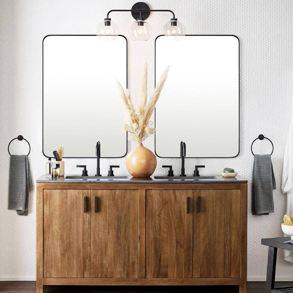 Large Rectangular Black Metal Framed Bathroom Vanity Mirror