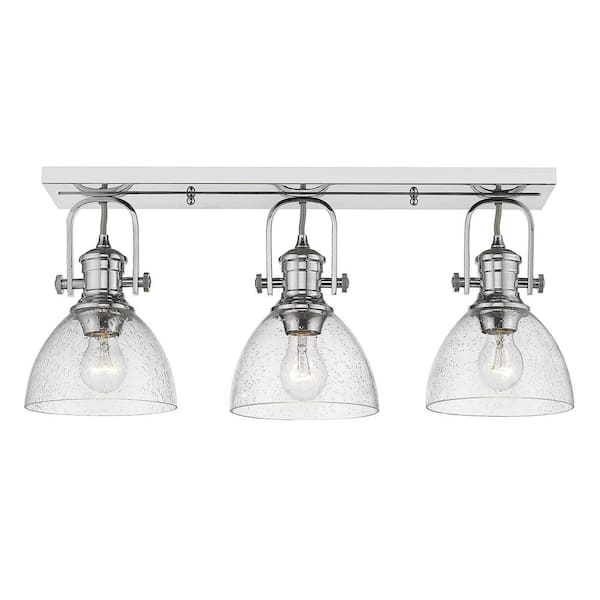 Golden Lighting Hines 7 in. Chrome with Seeded Glass 3-Light Semi-Flush Mount