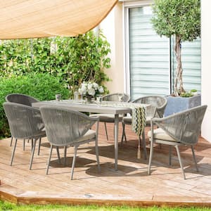 7-Piece Aluminum Outdoor Dining Set with Coffee Cushion