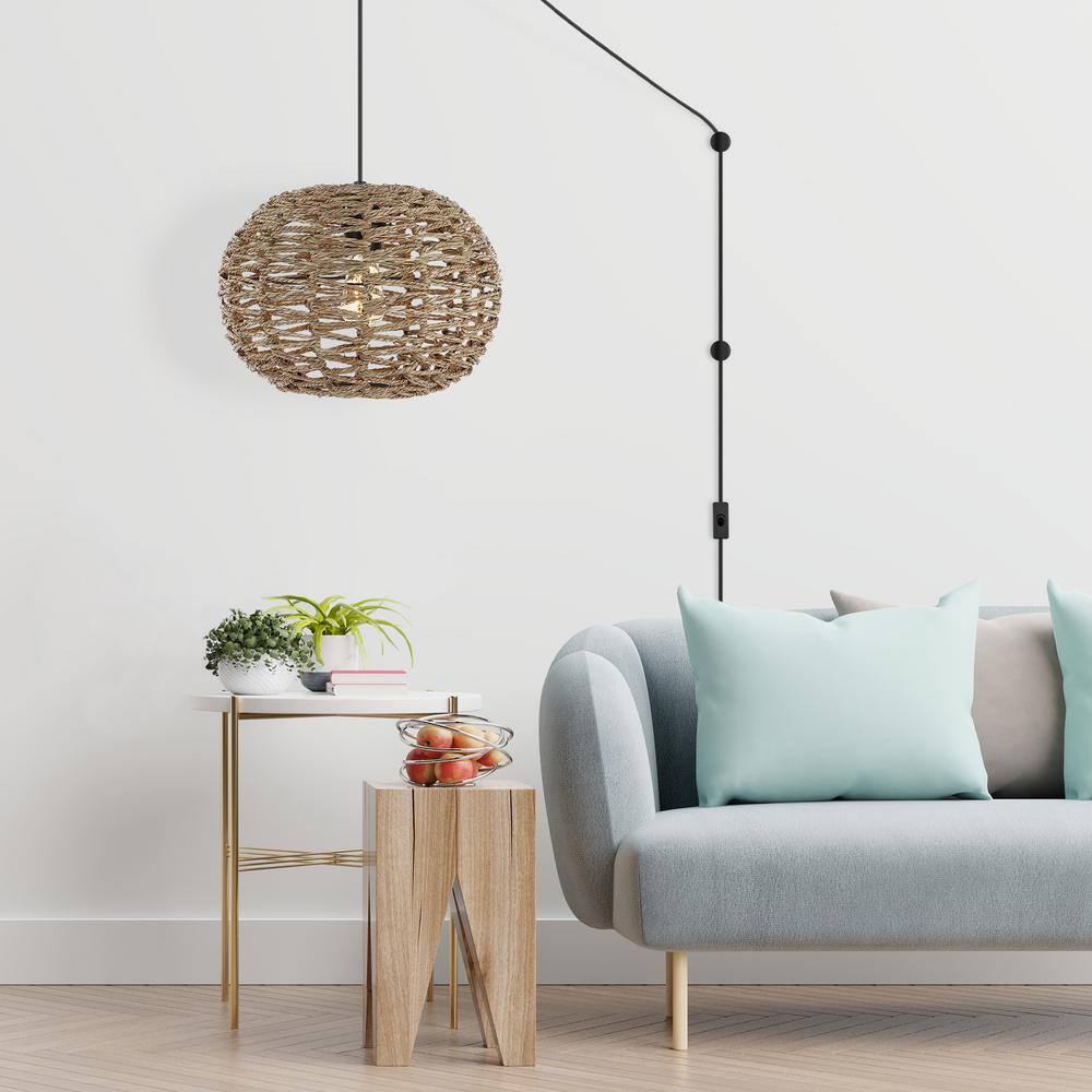 Isla Farmhouse 14" Brown Rattan LED Pendant with Adjustable Cord