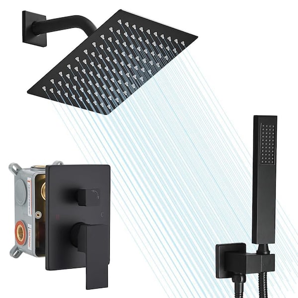 Matte Black Rain Shower System with 8-Inch High-Pressure Rainfall Shower Head and Handheld Square Shower