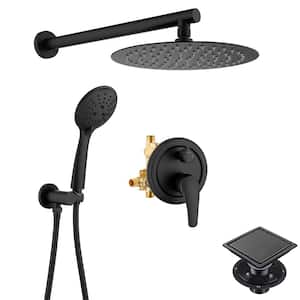Dowell 5-spray 10 in. Shower Head Wall Mount Fixed and Handheld Shower Head 2.5 GPM in Black, with Shower Floor Drain