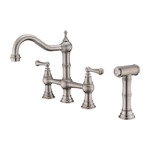 Double-Handle Pull Down Sprayer Kitchen Faucet with Side Spray in Brushed Nickel