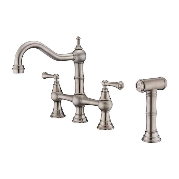 waterpar Double-Handle Pull Down Sprayer Kitchen Faucet with Side Spray in Brushed Nickel