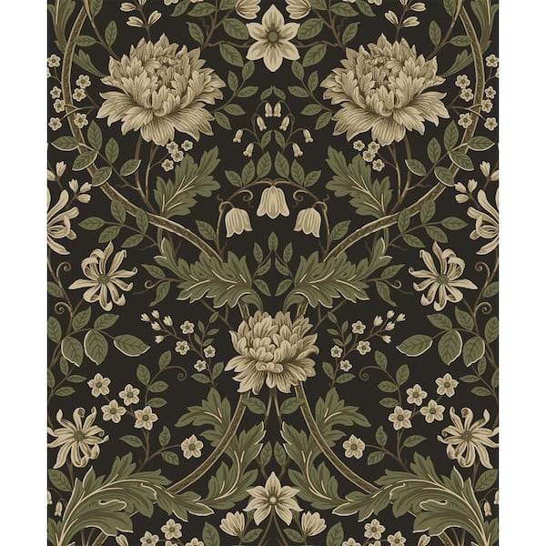 31.35 sq. ft. Brown and Sage Honeysuckle Trail Vinyl Peel and Stick Wallpaper Roll