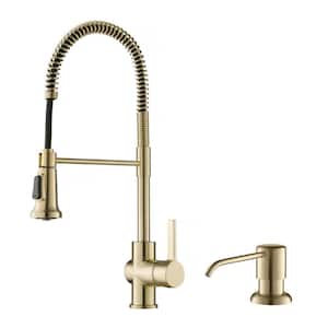 Britt Single Handle Pull Down Sprayer Kitchen Faucet with Soap Dispenser in Spot Free Antique Champagne Bronze