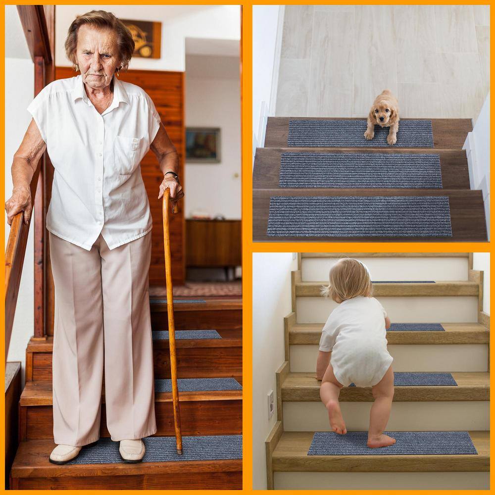 Gray Non-Slip Rubberback Indoor/Outdoor Stair Treads Set of 7