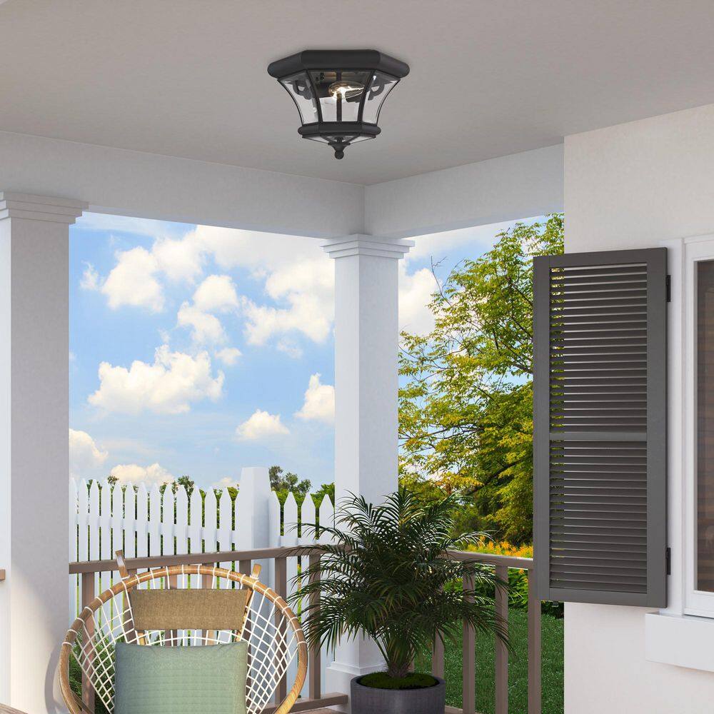 Black Brass 2-Light Outdoor Flush Mount with Clear Glass