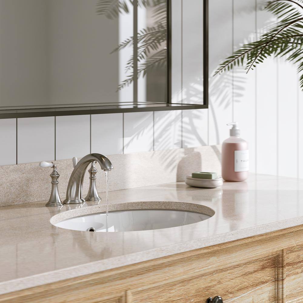 White Ceramic Oval Undermount Bathroom Sink with Overflow