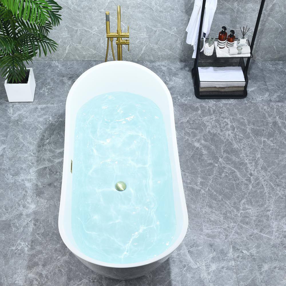 Vansza 67'' Glossy White Acrylic Freestanding Soaking Bathtub