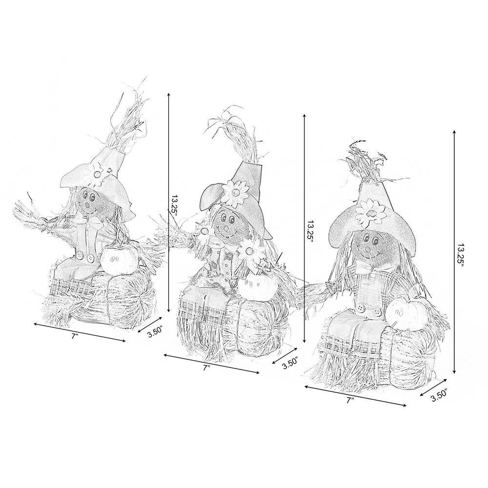 Multicolor Fabric and Hay Trio Scarecrows for Halloween and Fall Decor