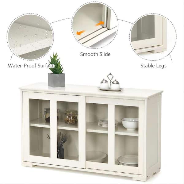 120x200 Large Sliding Door Cabinet with Top Shelf White