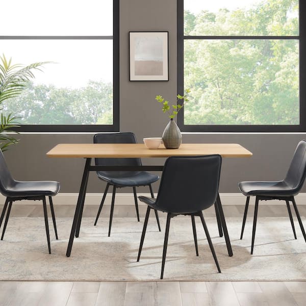 Walker Edison Furniture Company Mid-Century Modern Light Ash Wood 60 in. 4 Leg Dining Table, Seats 6