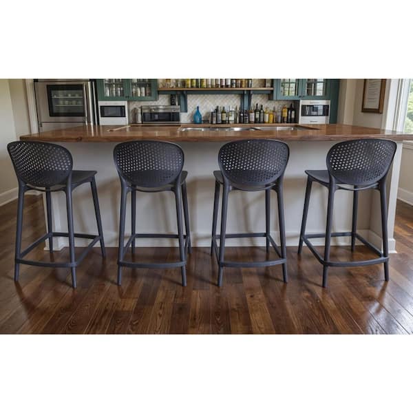 41.00 in. H Dark Gray Bar Height Plastic Bar Stool with Plastic Seat Set of 4