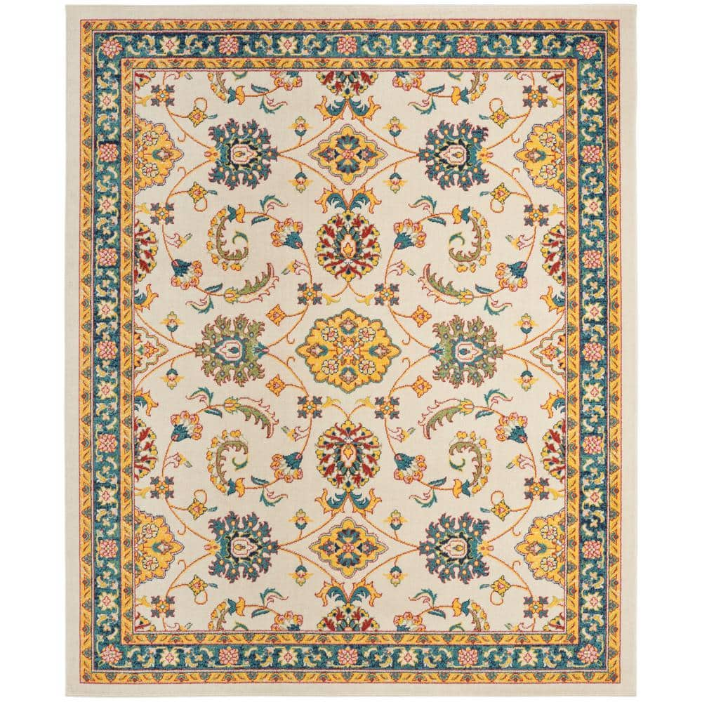 Nourison Essentials Ivory Gold 5 ft. x 7 ft. Center medallion Traditional Area Rug