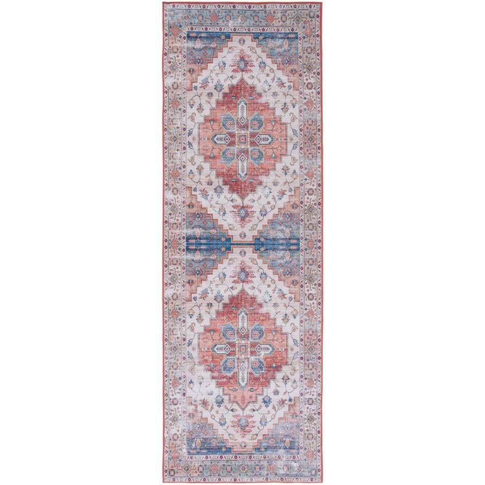 Tuscon Beige/Blue 3 ft. x 14 ft. Machine Washable Distressed Medallion Runner Rug price history on PriceWatchPro
