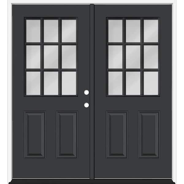 Reliant 64 in. x 80 in. 2P 1/2L 9L-SDL Clear Glass LHIS Black Finish Fiberglass Double Prehung Front Door 4 in. Jamb