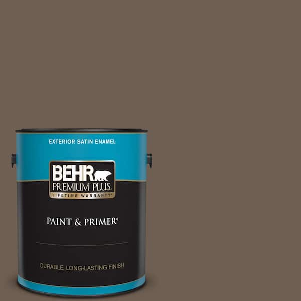 BEHR PREMIUM PLUS 1 gal. #N210-6 Swiss Brown Satin Enamel Exterior Paint & Primer