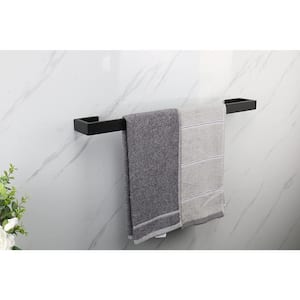 Bath 24 in. Square Wall Mounted Towel Bar Stainless Steel Towel Hanger in Matte Black (2-Pack)