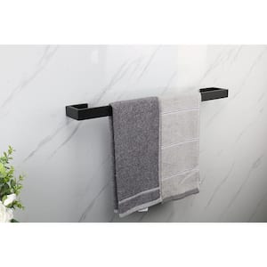 Bath 24 in. Square Wall Mounted Towel Bar Stainless Steel Towel Hanger in Matte Black