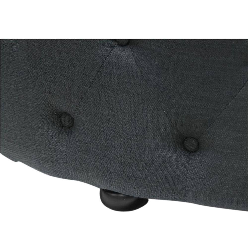 Elysian Dark Gray Linen Round Tufted Ottoman with Eucalyptus Wood