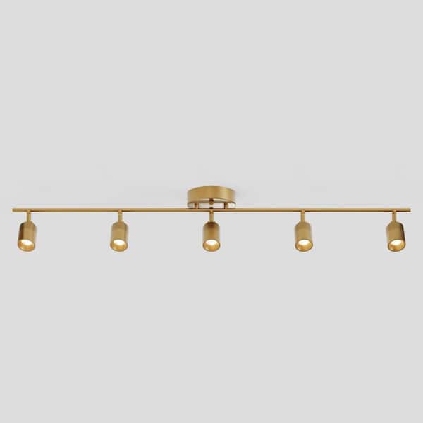 Shura 5-Light Antique Brass Integrated LED Fixed Track Light, Rotatable Cylinder Heads, Ceiling Mounted Hardwired, 4 ft.