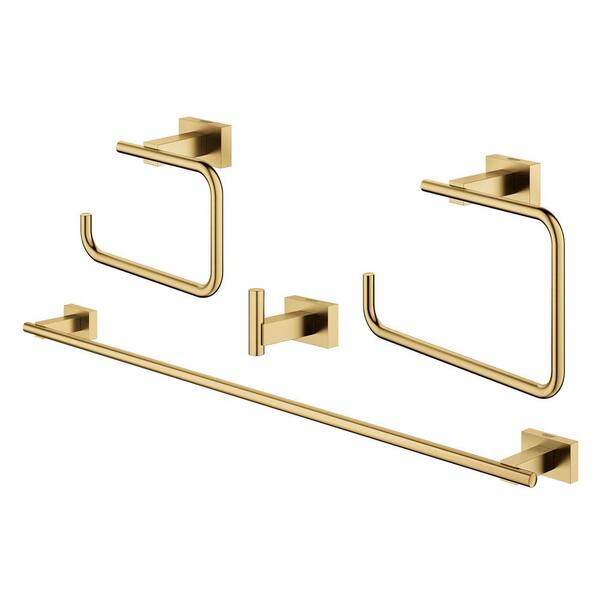 4-Piece Bath Hardware Set Towel Ring, Robe Hook, Toilet Paper Holder, 24 in. Towel Rail Included Brushed Cool Sunrise
