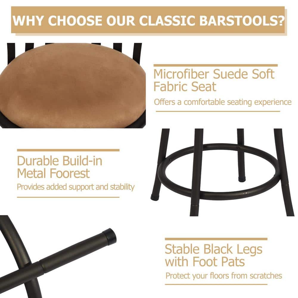 FurnitureR Brown Velvet 24'' Swivel Adjustable Counter Stool