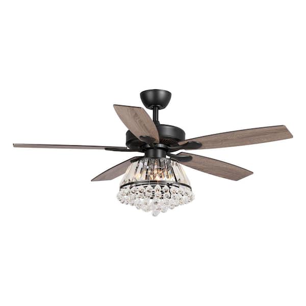 Parrot Uncle Micah 52 in. Indoor Black Downrod Mount Crystal Ceiling Fan with Light Kit and Remote Control