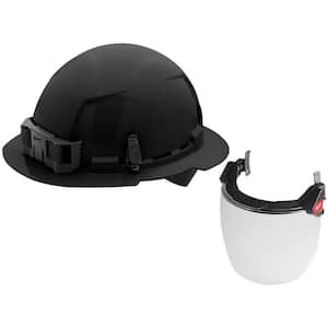 BOLT Black Type 1 Class C Full Brim Vented Hard Hat w/4 Point Ratcheting Suspension w/Full Face Shield