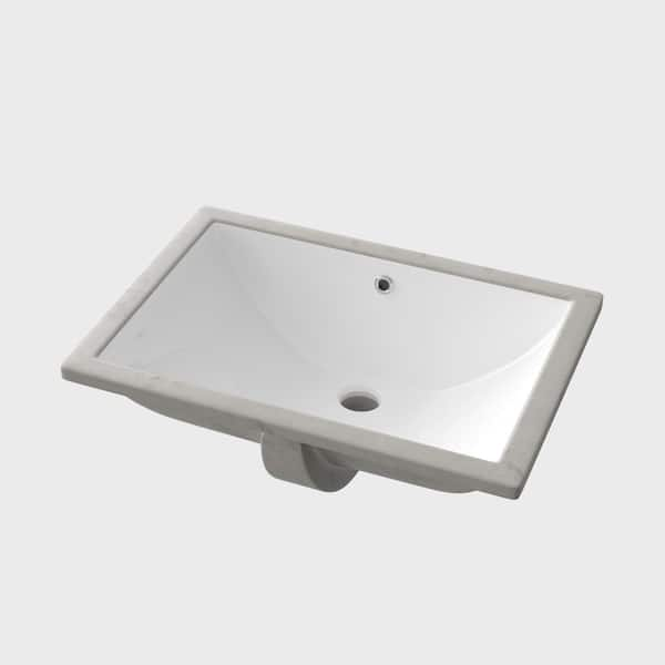 HOROW 23-5/8 in. Rectangular Glazed Ceramic Undermount Bathroom Vanity Sink in White with Overflow Drain