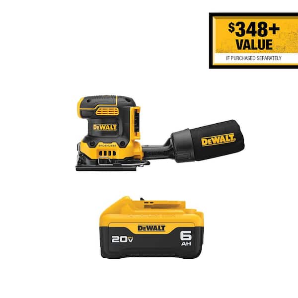 DEWALT 20V MAX XR Lithium-Ion Cordless Brushless 1/4 Sheet Variable Speed Sander with Premium Lithium-Ion 6.0Ah Battery Pack