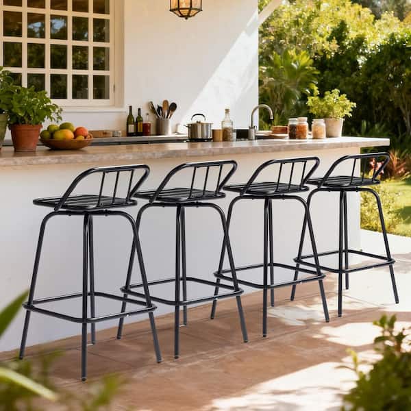 Black Swivel Metal Outdoor Bar Stool (2-Pack)