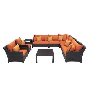 Deco 9-Piece Patio Sectional Seating Set with Tikka Orange Cushions