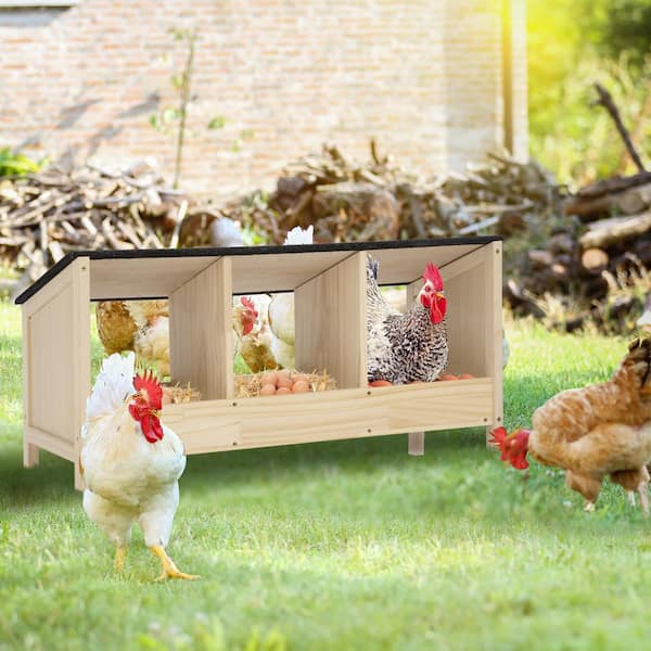 COZIWOW Wood Chicken Nesting Box 3-Compartments for Laying Eggs