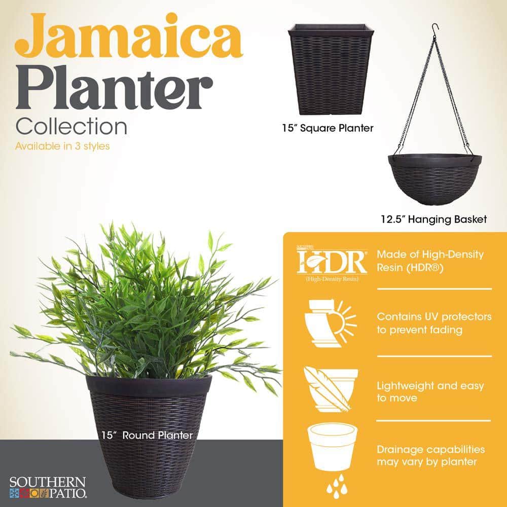 Jamaica Wicker Inspired 16" Round HDR Planter for Indoor/Outdoor