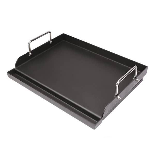 17 in. x 13 in. Nonstick Metal Griddle Flat Top Plate with Grease Groove Removable Handles for Gas Grill
