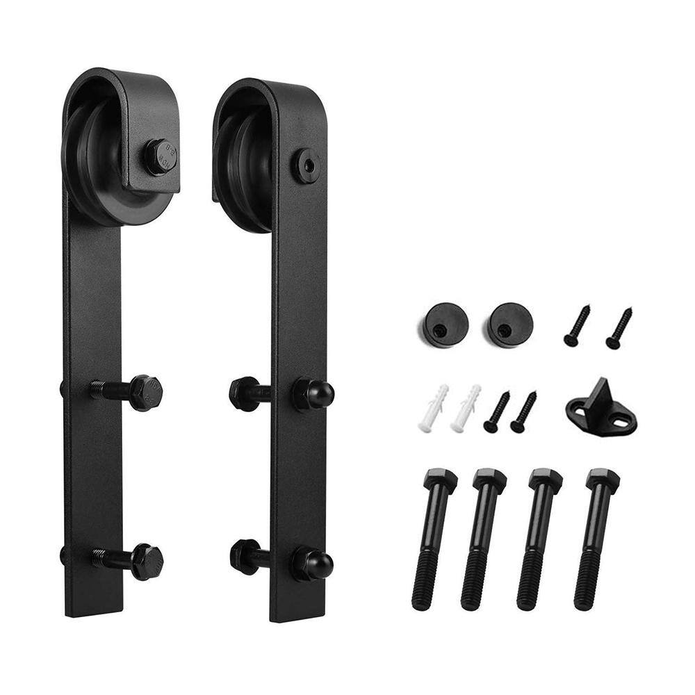 11.5 in. Black J-Shape Steel Barn Style Sliding Door Hardware Replacement R
