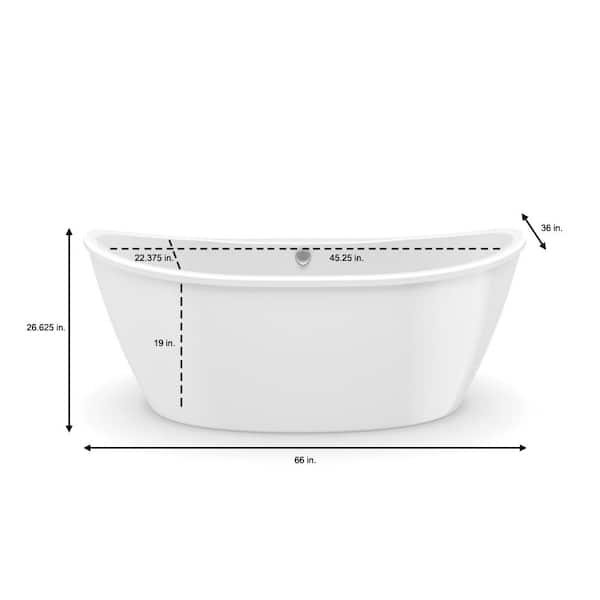 Delsia 66 in. Fiberglass Center Drain Non-Whirlpool Flatbottom Freestanding  Bathtub in White