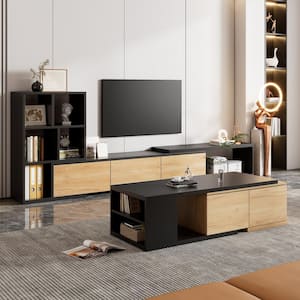 Modern Black TV Stand Fits TV's up to 110 in. with 3 Tier Bookshelves, Sliding Tabletop