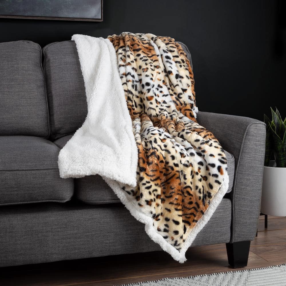Tiger Print Fleece Sherpa Reversible Throw Blanket 50x60 Inch