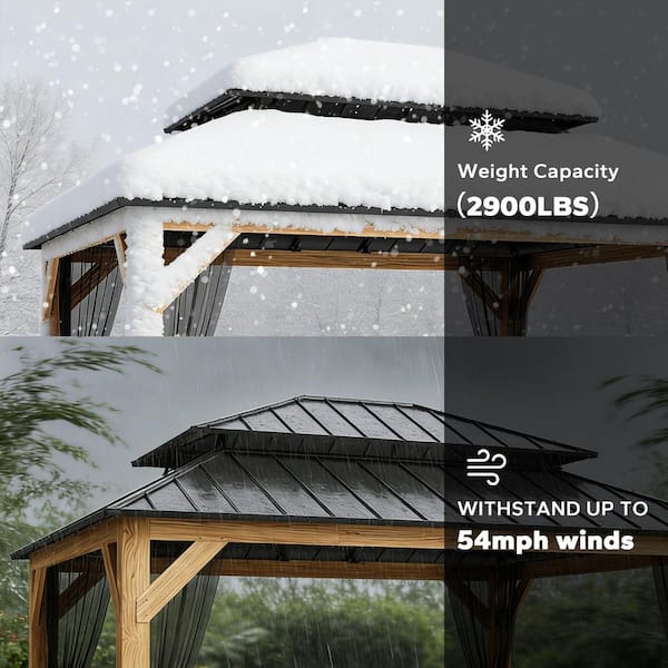 Esunny 13 ft. x 11 ft. Outdoor Patio Cedar Wood Frame Hardtop