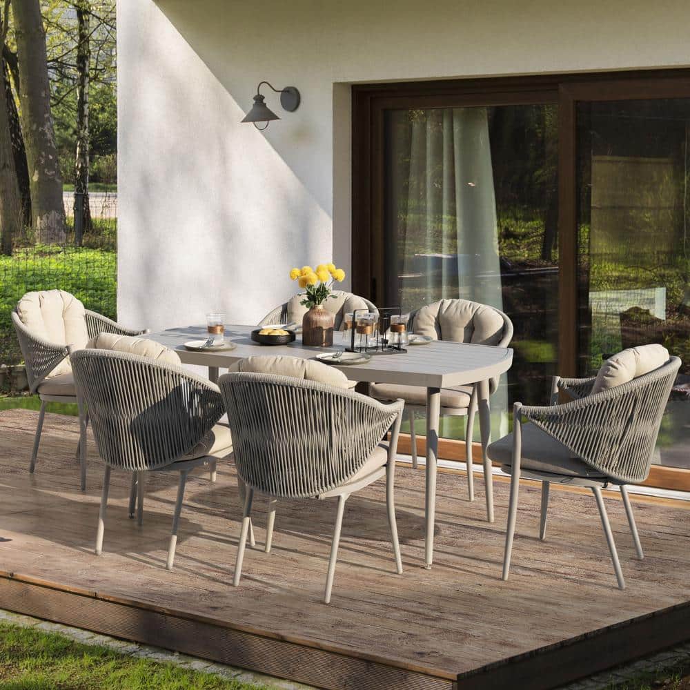 Nuu Garden 7-Piece Aluminum Outdoor Dining Set with Coffee Cushion SRD006-01C